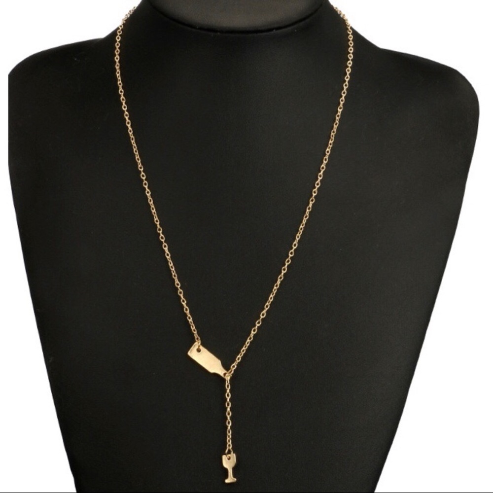 🌹3/$10 Gold Wine Bottle & Glass Trendy Necklace - Picture 4 of 5